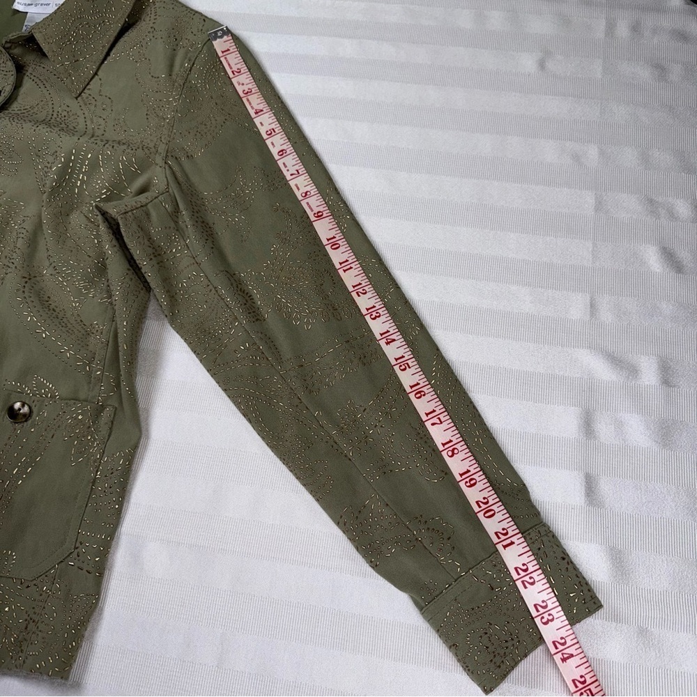Susan Graver Sage Green Gold Embellished Utility Jacket Medium - Picture 9 of 15